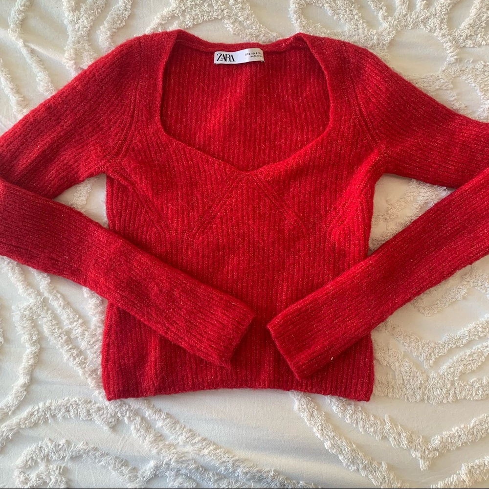 Red V Neck Zara Sweater size Small